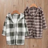 Green Plaid Long Sleeve Hoody Cover-Up For Boy Kids
