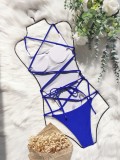 Royal Blue Cami Hollow Out High Cut One-piece Bikini