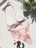 Pink Tie Dye Cut Out Irregular Haler One-Piece Bikini