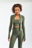 Green Tight Long Sleeve Zipper Top and High Waist Pants Yoga 2PCS Set