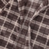 Brown Plaid Long Sleeve Hoody Cover-Up For Boy Kids