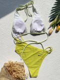 Contrast Color Cut Out Irregular Haler One-Piece Bikini