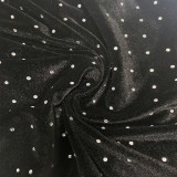 Crystal Black Velvet See Through Midi Neck Long Sleeve Slim Jumpsuit