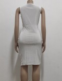 White Velvet V-Neck Sleeveless Scrunch Midi Office Dress