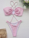 Pink Metal Rings Cami Halter One-Piece Bikini