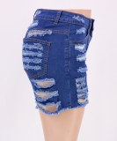 Dk-Blue and Lt-Blue Contrast Ripped Jeans Shorts