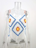 White Crochet Geommetric Tassel Cami Crop Top