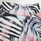 Wavy Stripes Print White Midi Neck Long Sleeve Slinky Mini Dress