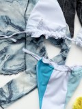 Blue and White Contrast Ruffles Cami Bikini Two Piece Set