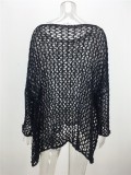 Black Knitted Fishnet Long Sleeve Beach Mini Cover Up Dress