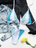 Blue and White Contrast Ruffles Cami Bikini Two Piece Set