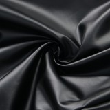 Black Leather Deep-V Zipper Up Long Sleeves Stack Jumpsuit
