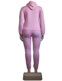 Plus Size Pink Print Long Sleeves Drawstring Hoody Top and Pants 2PCS Set
