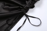 Black Silk Irregular Cami Ruched Long Dress