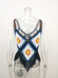 Black Crochet Geommetric Tassel Cami Crop Top