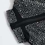 Black Beaded Turtleneck Cut Out Long Sleeve Mini Dress