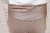 Nude Leather High Waist Bodycon Trousers
