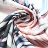 Wavy Stripes Print White Midi Neck Long Sleeve Slinky Mini Dress