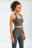 Grey Tight Tank Crop Top and High Waist Pants 2PCS Set