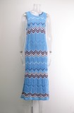 Blue Kintted Sleeveless Long Dress