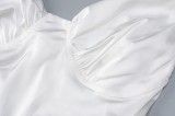 White Silk Cami Ruched Slinky Mini Dress
