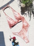 Pink Tie Dye Cut Out Irregular Haler One-Piece Bikini