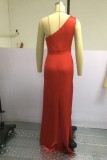 Red Sequins Single Shoulder Sleeveless Slit Long Dress
