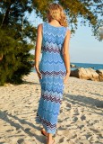 Blue Kintted Sleeveless Long Dress