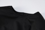 Black O-Neck Backless Lace Up High Slit Long Sleeve Maxi Dress