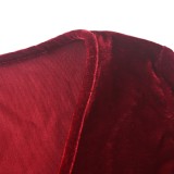 Red Velvet V-Neck Long Sleeve Ruched Irregular Mini Dress