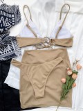 Khaki Cami Bra Bikini and Ruched Skirt 3PCS Set