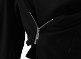 High Neck Black Irregular Long Sleeve Sweatshirt