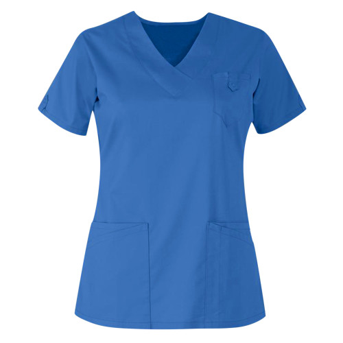 Black Short Sleeve V Neck Nurse's Pocket Scrubs Top