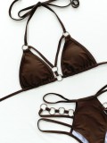 Brown Hollow Out O-Rings Cami Halter Bikini Two Piece Set