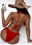 Red Cami Halter High Cut Bikini Two Piece Set