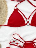 Red Hollow Out O-Rings Cami Halter Bikini Two Piece Set