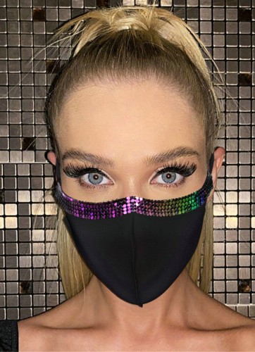Sparkly Multicolor Beaded Black Trendy Face Mask