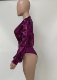 Rose Plunge Neck Puff Sleeve High Cut Bodysuit
