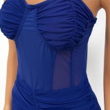 Blue Cami Sleeveless Mesh See Through Sheath Mini Bustier Dress