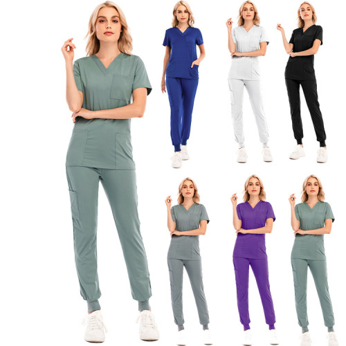 Solid Casual Jogging Two Piece Set Nurse Scrubs Sets