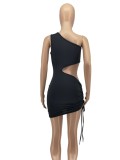 Black Cut Out Single Shoulder Sleeveless Bodycon Mini Dress