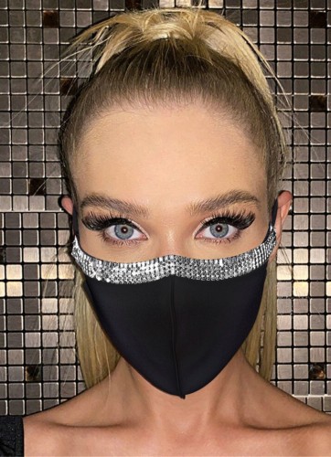 Sparkly Silver Beaded Black Trendy Face Mask