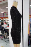 Black Sequins U-Neck Long Sleeve Bodycon Mini Dress