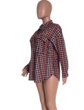 Houndstooth Print Button Up Pocket Long Sleeve Blouse