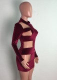 Red Velvet Mesh See Through Long Sleeve Slinky Mini Dress