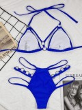 Blue Hollow Out O-Rings Cami Halter Bikini Two Piece Set