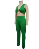 Green Sleeveless Crop Top And High Waist Pants2PCS Sets