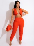 Orange Sleeveless Crop Top And High Waist Pants 2PCS Sets