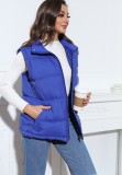 Dk-Blue Turndown Collar Zipper Sleeveless Bread Jacket