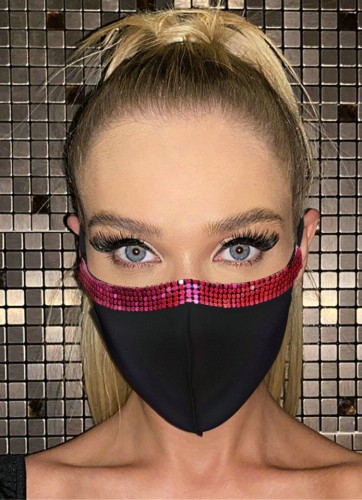Sparkly Red Beaded Black Trendy Face Mask